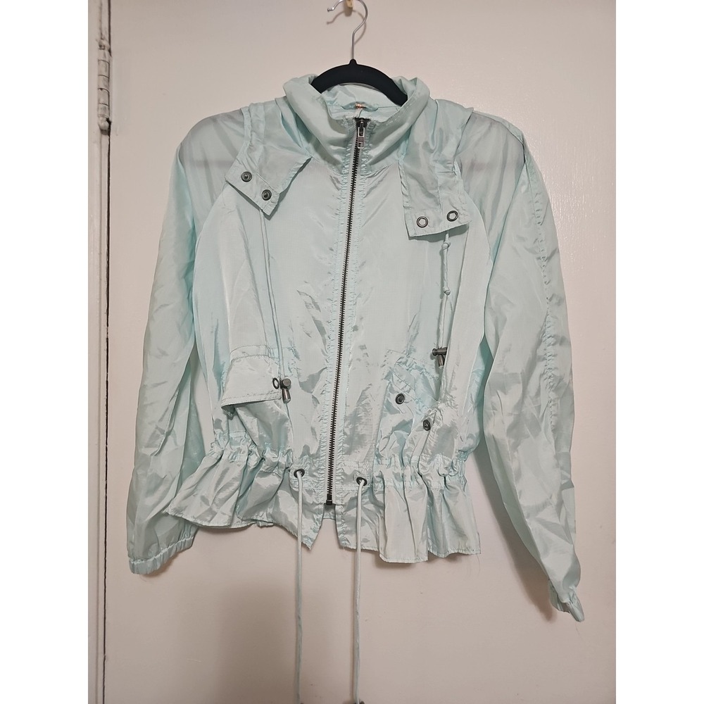 Free People Parachute Festival Windbreaker Rip stop Packable Jacket Light Blue